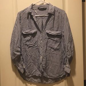Zara womens striped Button Down shirt Long Sleeves w/tab,Front Pockets size S